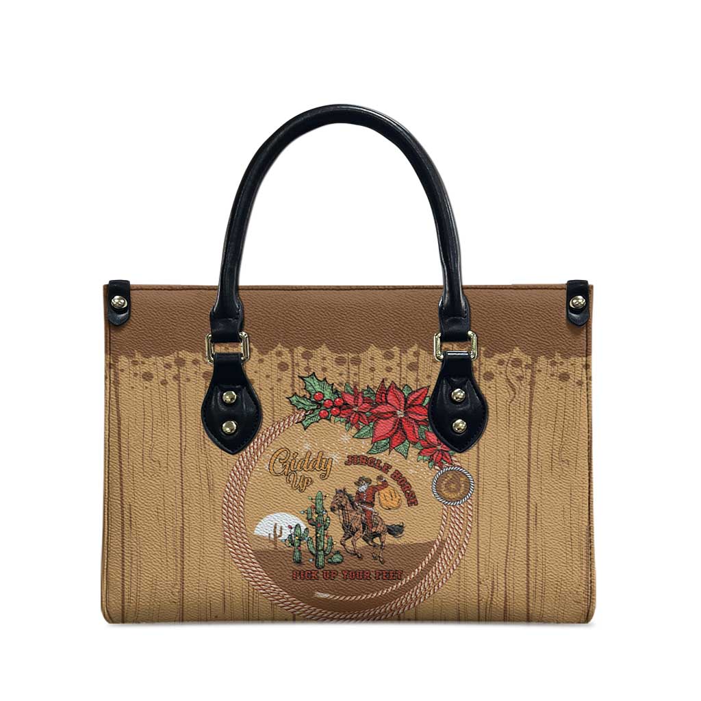 Cowboy Christmas Leather Bag Giddy Up Jingle Horse Brown Version - Wonder Print Shop