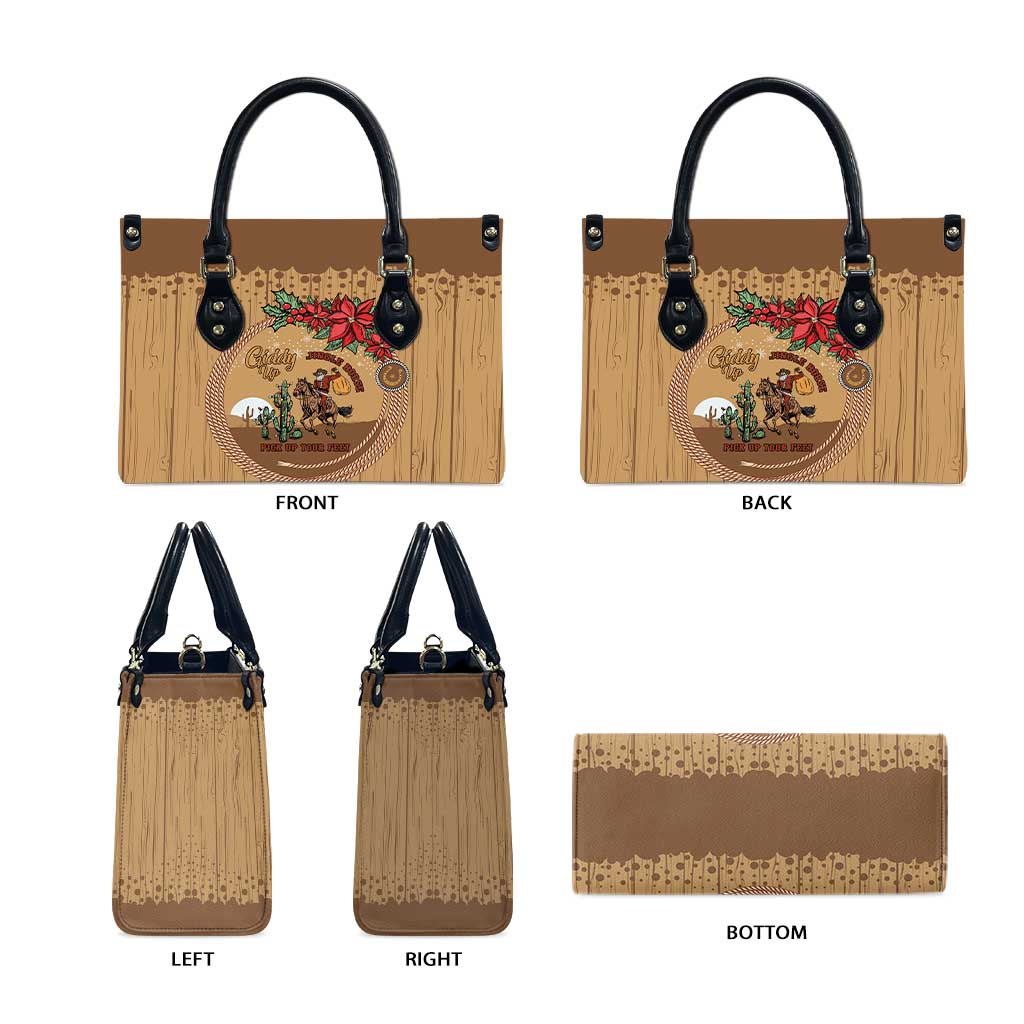 Cowboy Christmas Leather Bag Giddy Up Jingle Horse Brown Version - Wonder Print Shop