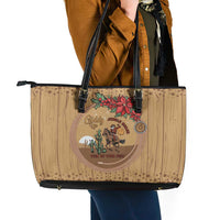 Cowboy Christmas Leather Tote Bag Giddy Up Jingle Horse Brown Version - Wonder Print Shop