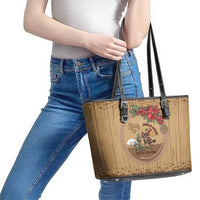 Cowboy Christmas Leather Tote Bag Giddy Up Jingle Horse Brown Version - Wonder Print Shop