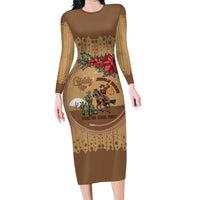 Cowboy Christmas Long Sleeve Bodycon Dress Giddy Up Jingle Horse Brown Version - Wonder Print Shop