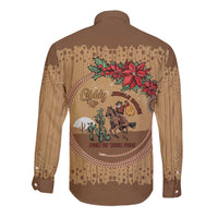 Cowboy Christmas Long Sleeve Button Shirt Giddy Up Jingle Horse Brown Version - Wonder Print Shop