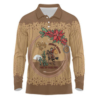 Cowboy Christmas Long Sleeve Polo Shirt Giddy Up Jingle Horse Brown Version - Wonder Print Shop