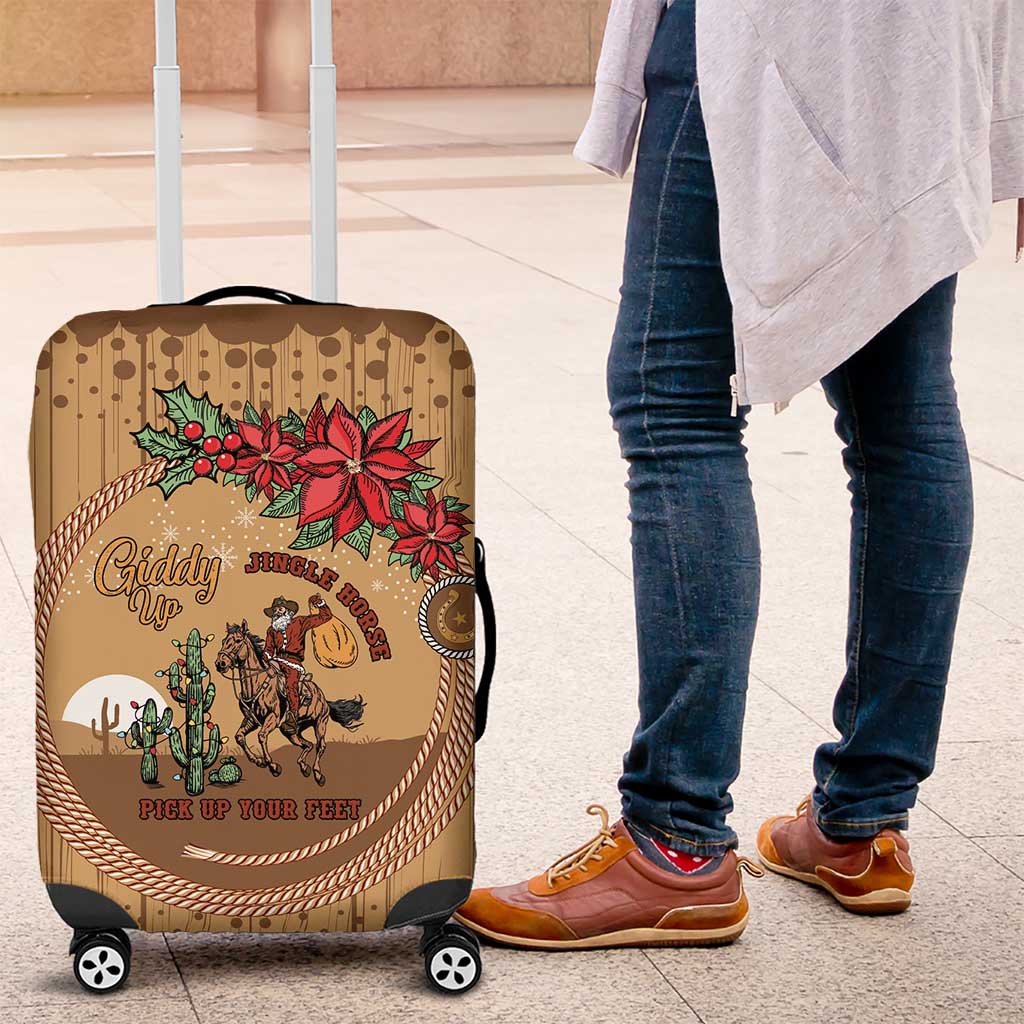 Cowboy Christmas Luggage Cover Giddy Up Jingle Horse Brown Version - Wonder Print Shop