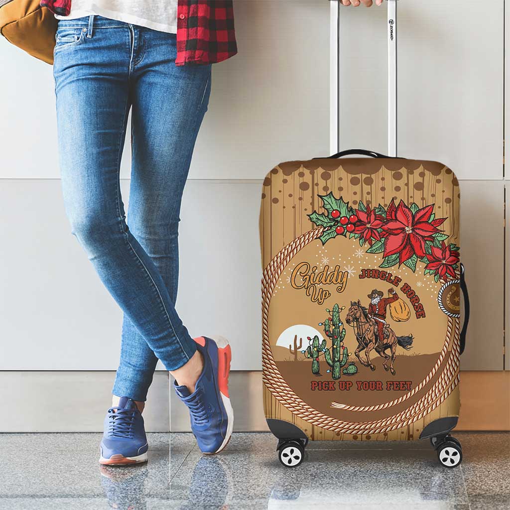 Cowboy Christmas Luggage Cover Giddy Up Jingle Horse Brown Version - Wonder Print Shop