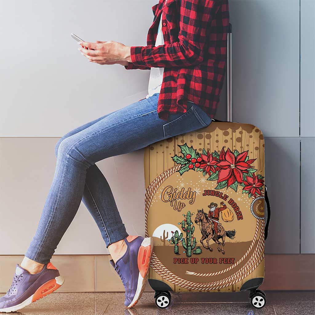 Cowboy Christmas Luggage Cover Giddy Up Jingle Horse Brown Version - Wonder Print Shop