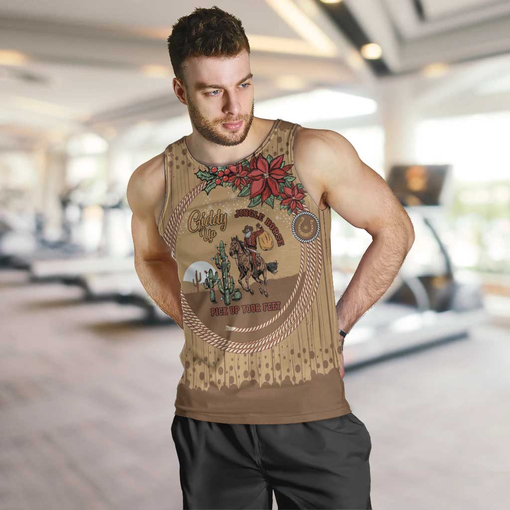 Cowboy Christmas Men Tank Top Giddy Up Jingle Horse Brown Version - Wonder Print Shop