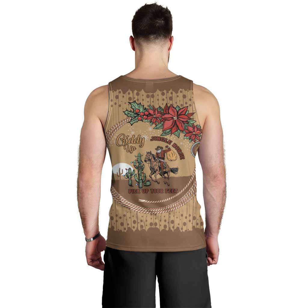 Cowboy Christmas Men Tank Top Giddy Up Jingle Horse Brown Version - Wonder Print Shop