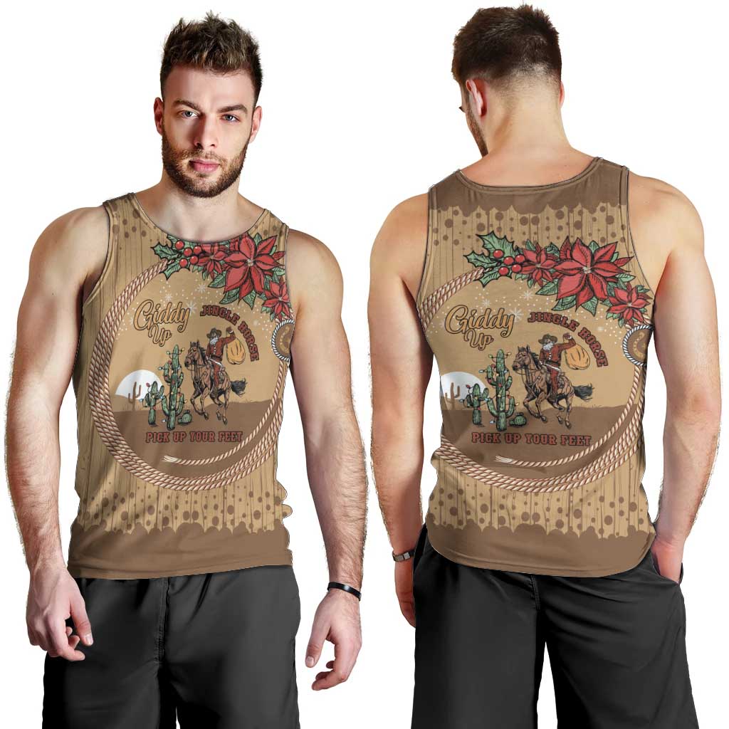 Cowboy Christmas Men Tank Top Giddy Up Jingle Horse Brown Version - Wonder Print Shop