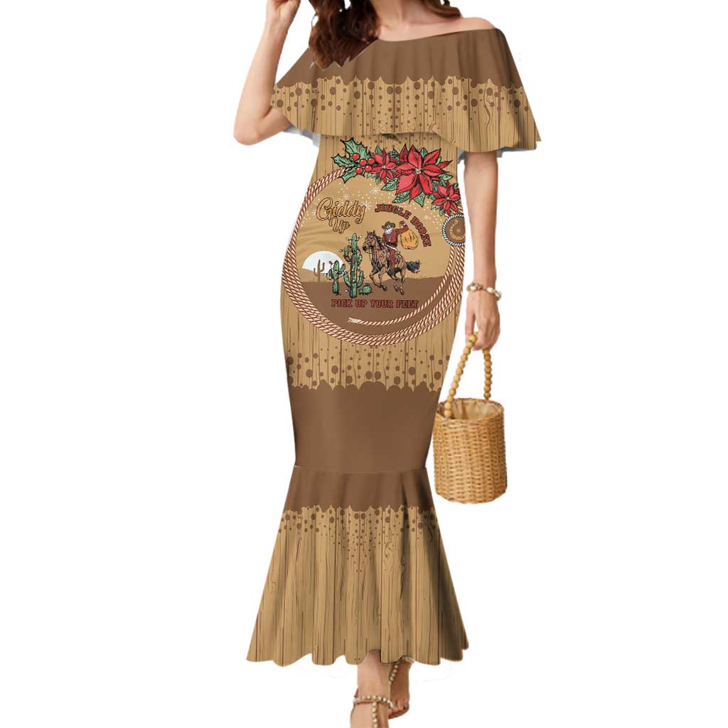 Cowboy Christmas Mermaid Dress Giddy Up Jingle Horse Brown Version - Wonder Print Shop