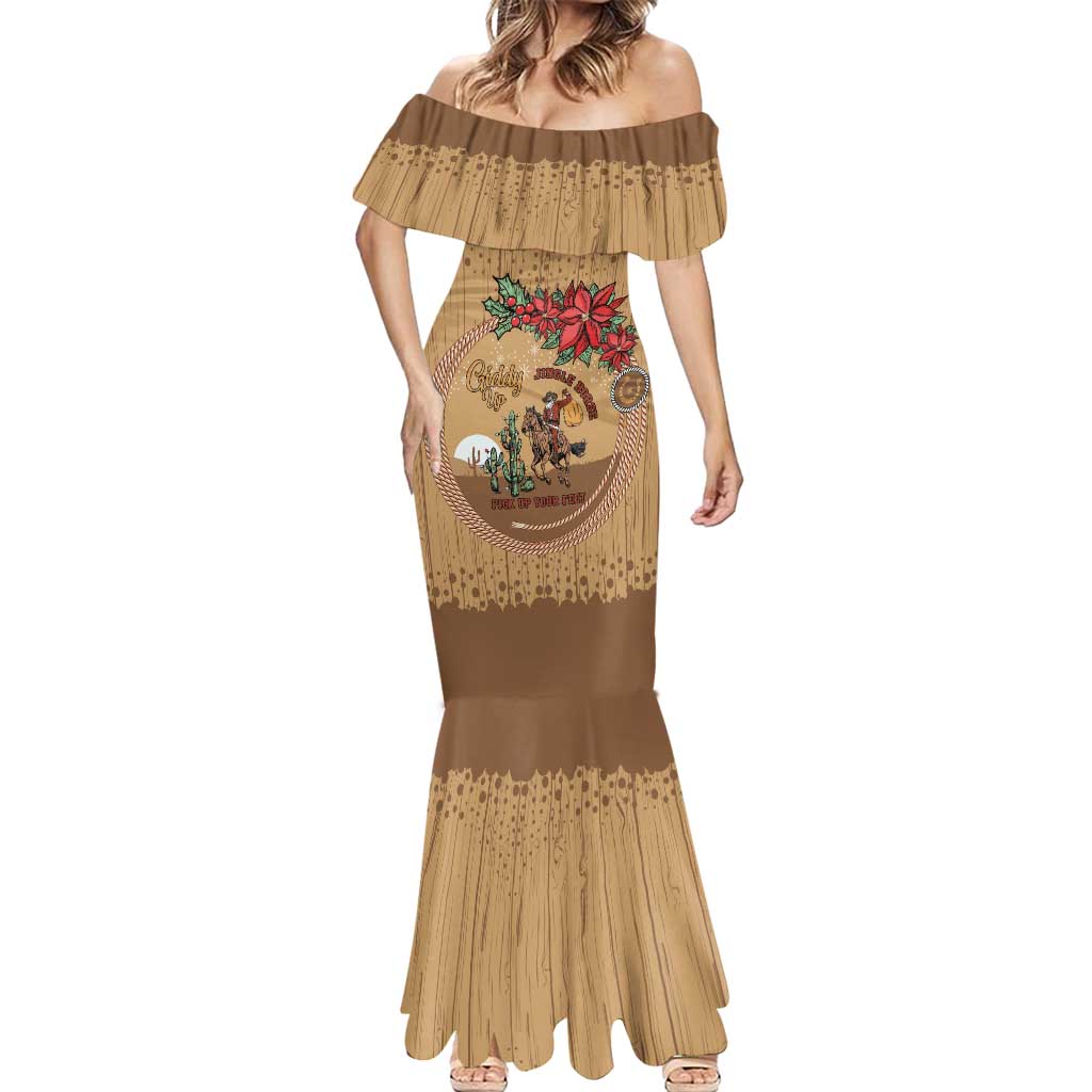 Cowboy Christmas Mermaid Dress Giddy Up Jingle Horse Brown Version - Wonder Print Shop