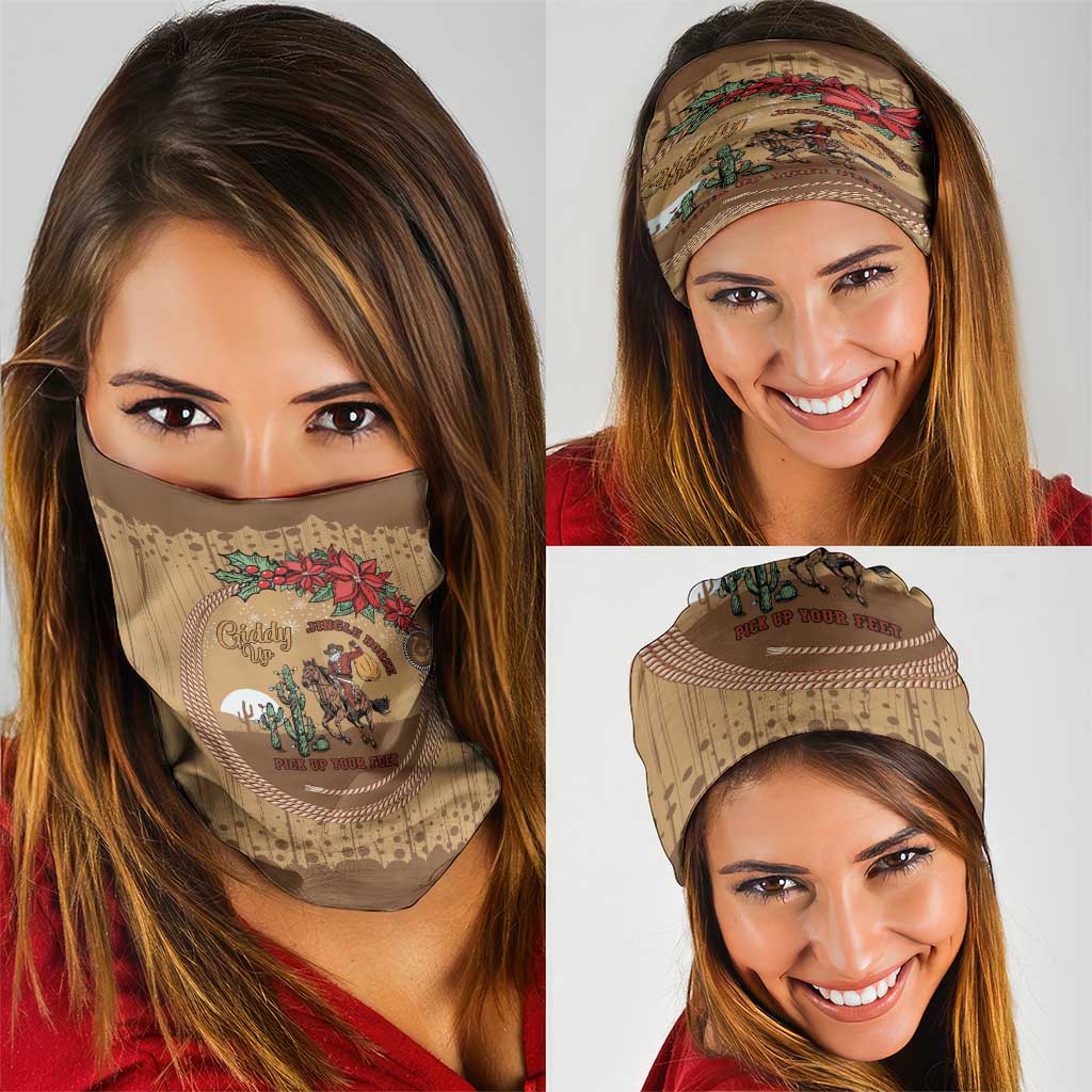 Cowboy Christmas Neck Gaiter Giddy Up Jingle Horse Brown Version - Wonder Print Shop