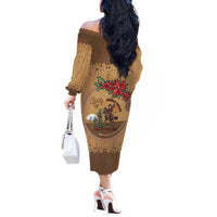 Cowboy Christmas Off The Shoulder Long Sleeve Dress Giddy Up Jingle Horse Brown Version - Wonder Print Shop