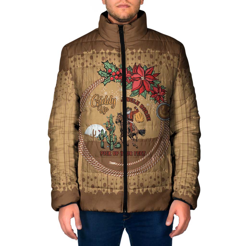 Cowboy Christmas Padded Jacket Giddy Up Jingle Horse Brown Version - Wonder Print Shop