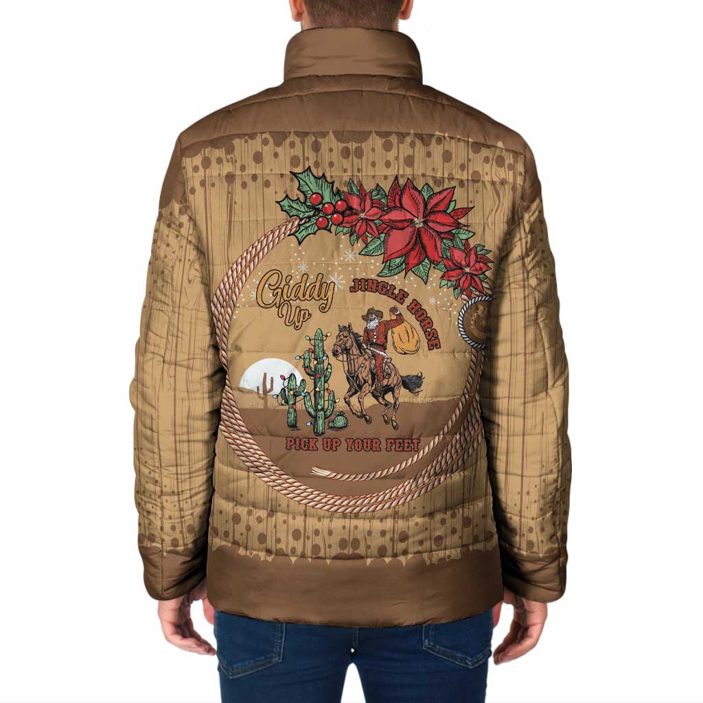 Cowboy Christmas Padded Jacket Giddy Up Jingle Horse Brown Version - Wonder Print Shop