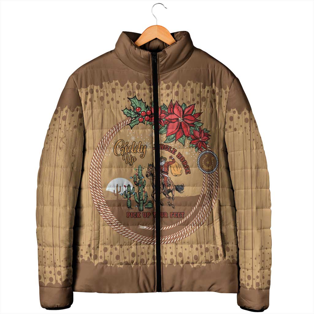 Cowboy Christmas Padded Jacket Giddy Up Jingle Horse Brown Version - Wonder Print Shop