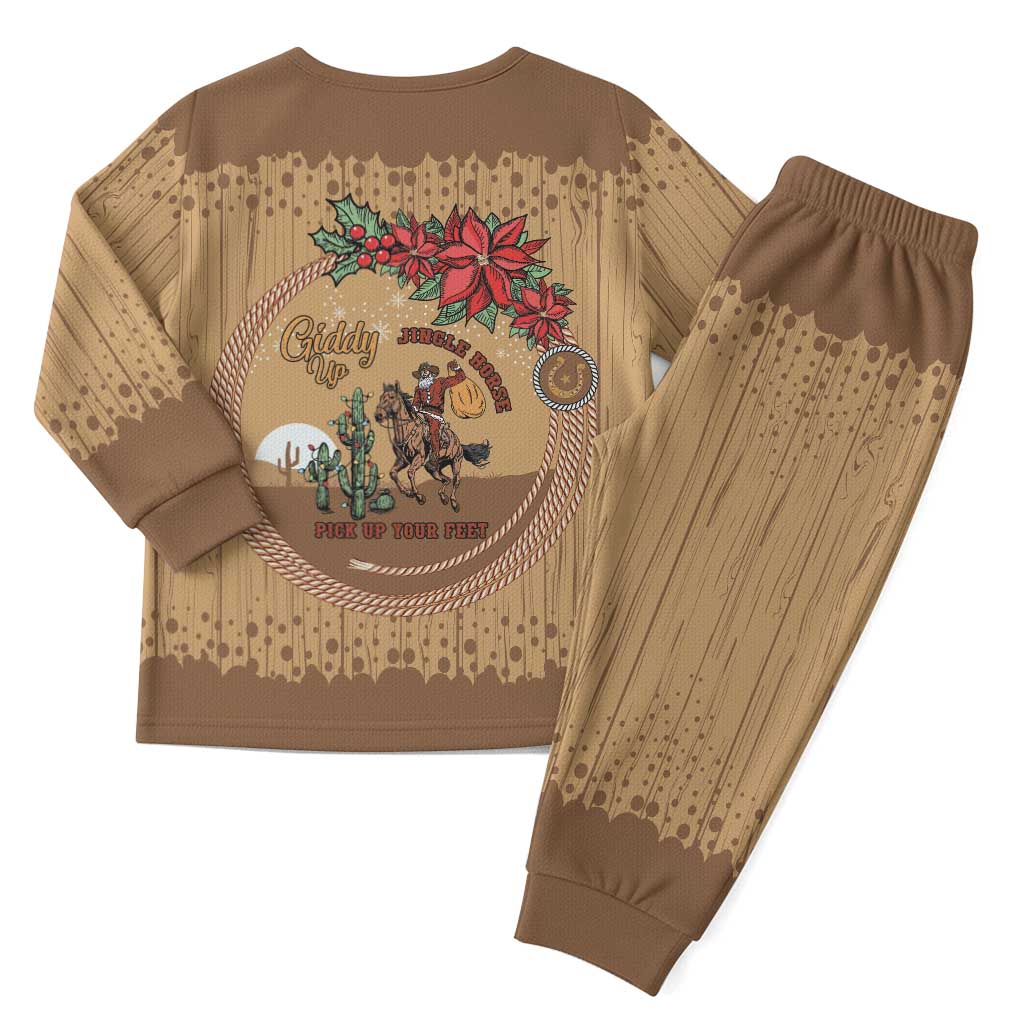 Cowboy Christmas Pajama Set Giddy Up Jingle Horse Brown Version - Wonder Print Shop