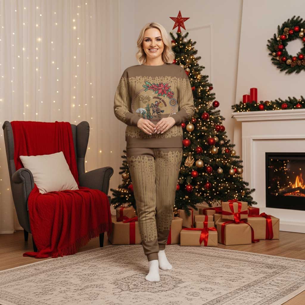 Cowboy Christmas Pajama Set Giddy Up Jingle Horse Brown Version - Wonder Print Shop