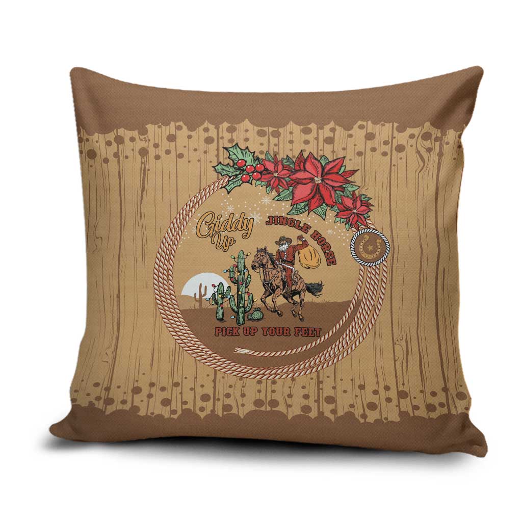 Cowboy Christmas Pillow Cover Giddy Up Jingle Horse Brown Version - Wonder Print Shop