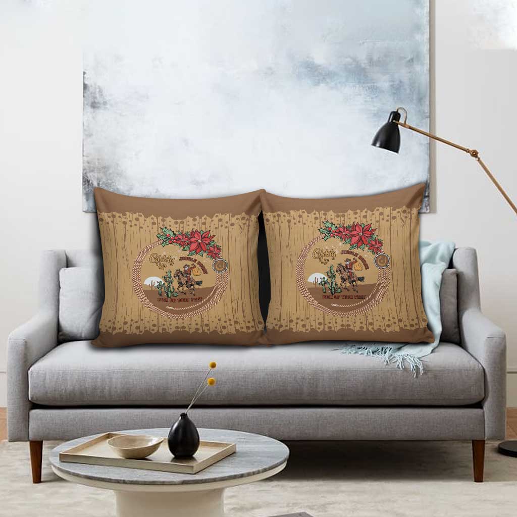 Cowboy Christmas Pillow Cover Giddy Up Jingle Horse Brown Version - Wonder Print Shop