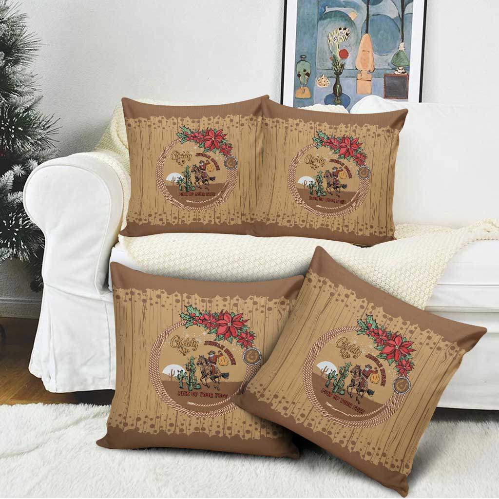 Cowboy Christmas Pillow Cover Giddy Up Jingle Horse Brown Version - Wonder Print Shop