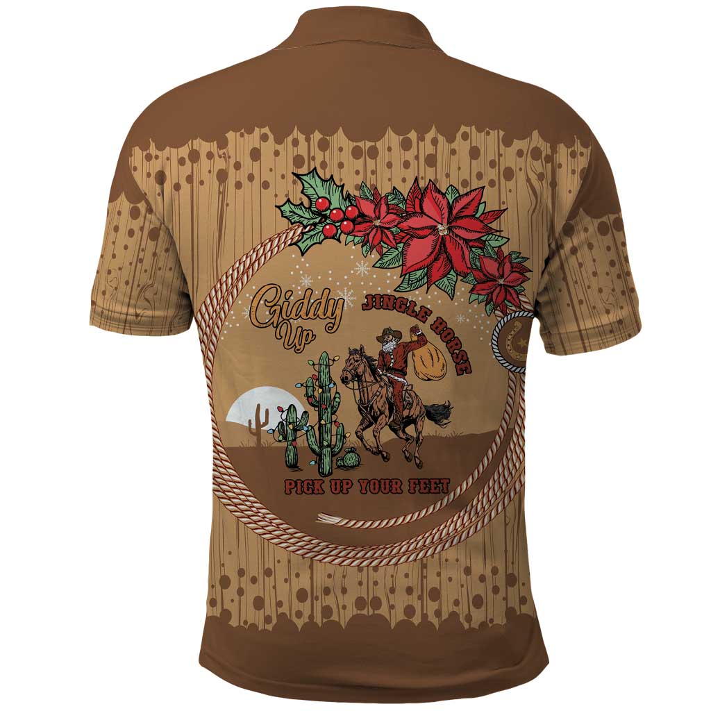 Cowboy Christmas Polo Shirt Giddy Up Jingle Horse Brown Version - Wonder Print Shop
