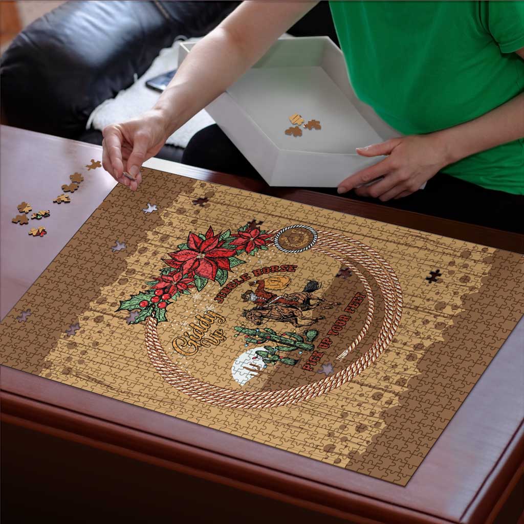 Cowboy Christmas Puzzle Giddy Up Jingle Horse Brown Version - Wonder Print Shop