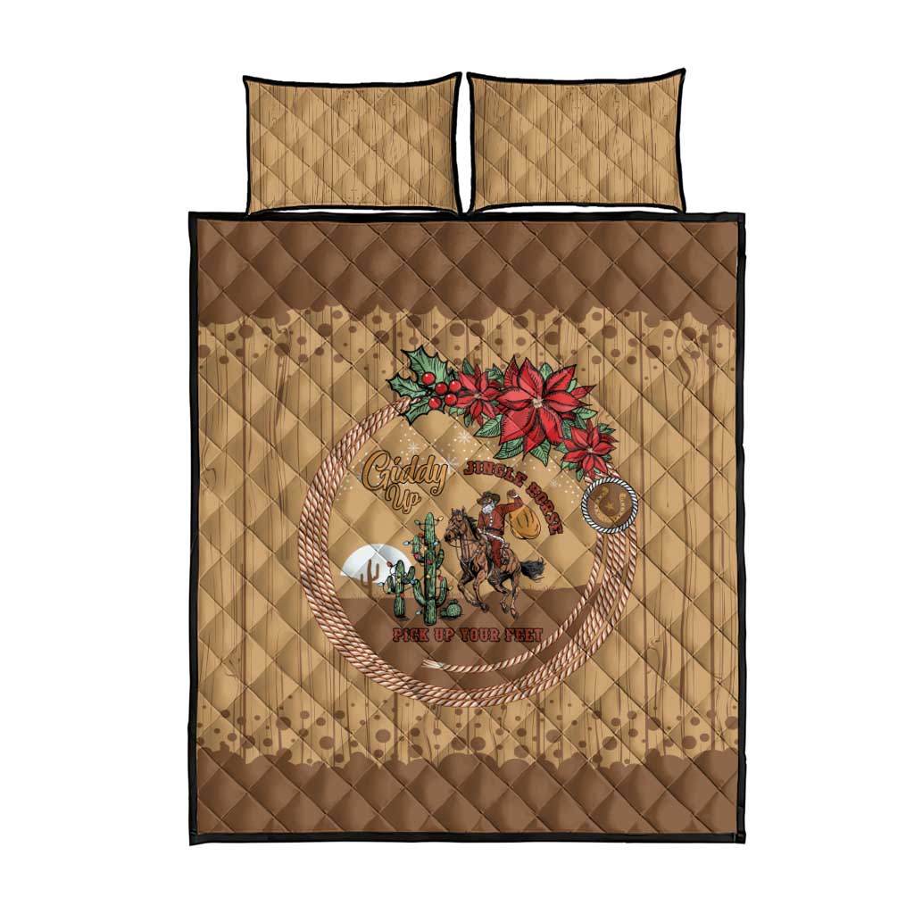 Cowboy Christmas Quilt Bed Set Giddy Up Jingle Horse Brown Version - Wonder Print Shop