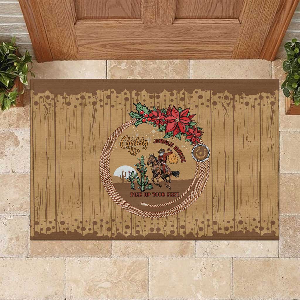 Cowboy Christmas Rubber Doormat Giddy Up Jingle Horse Brown Version - Wonder Print Shop