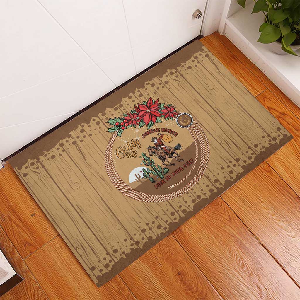 Cowboy Christmas Rubber Doormat Giddy Up Jingle Horse Brown Version - Wonder Print Shop