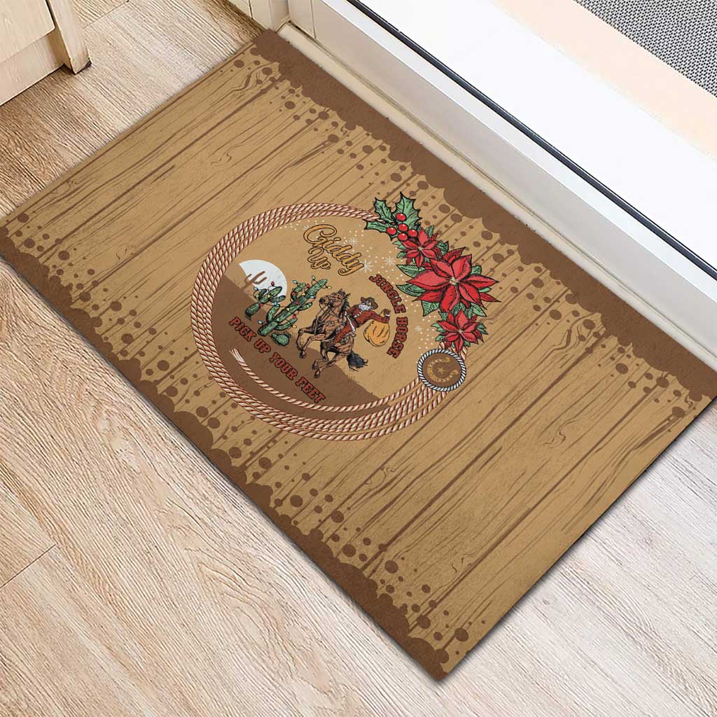 Cowboy Christmas Rubber Doormat Giddy Up Jingle Horse Brown Version - Wonder Print Shop