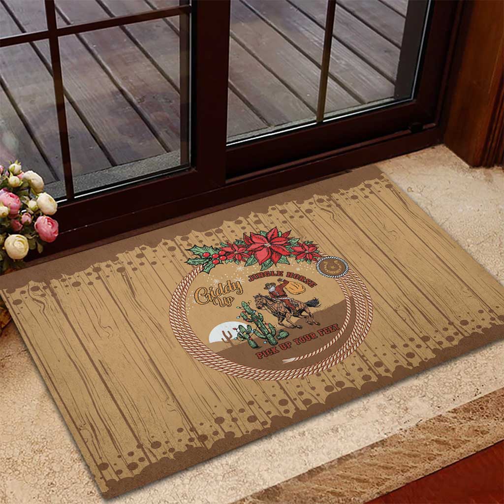 Cowboy Christmas Rubber Doormat Giddy Up Jingle Horse Brown Version - Wonder Print Shop
