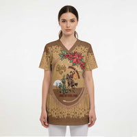 Cowboy Christmas Scrub Top Giddy Up Jingle Horse Brown Version - Wonder Print Shop