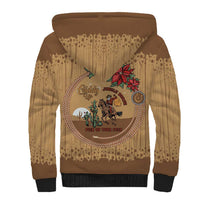 Cowboy Christmas Sherpa Hoodie Giddy Up Jingle Horse Brown Version - Wonder Print Shop