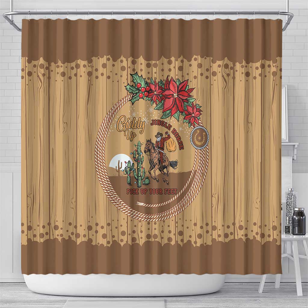 Cowboy Christmas Shower Curtain Giddy Up Jingle Horse Brown Version - Wonder Print Shop