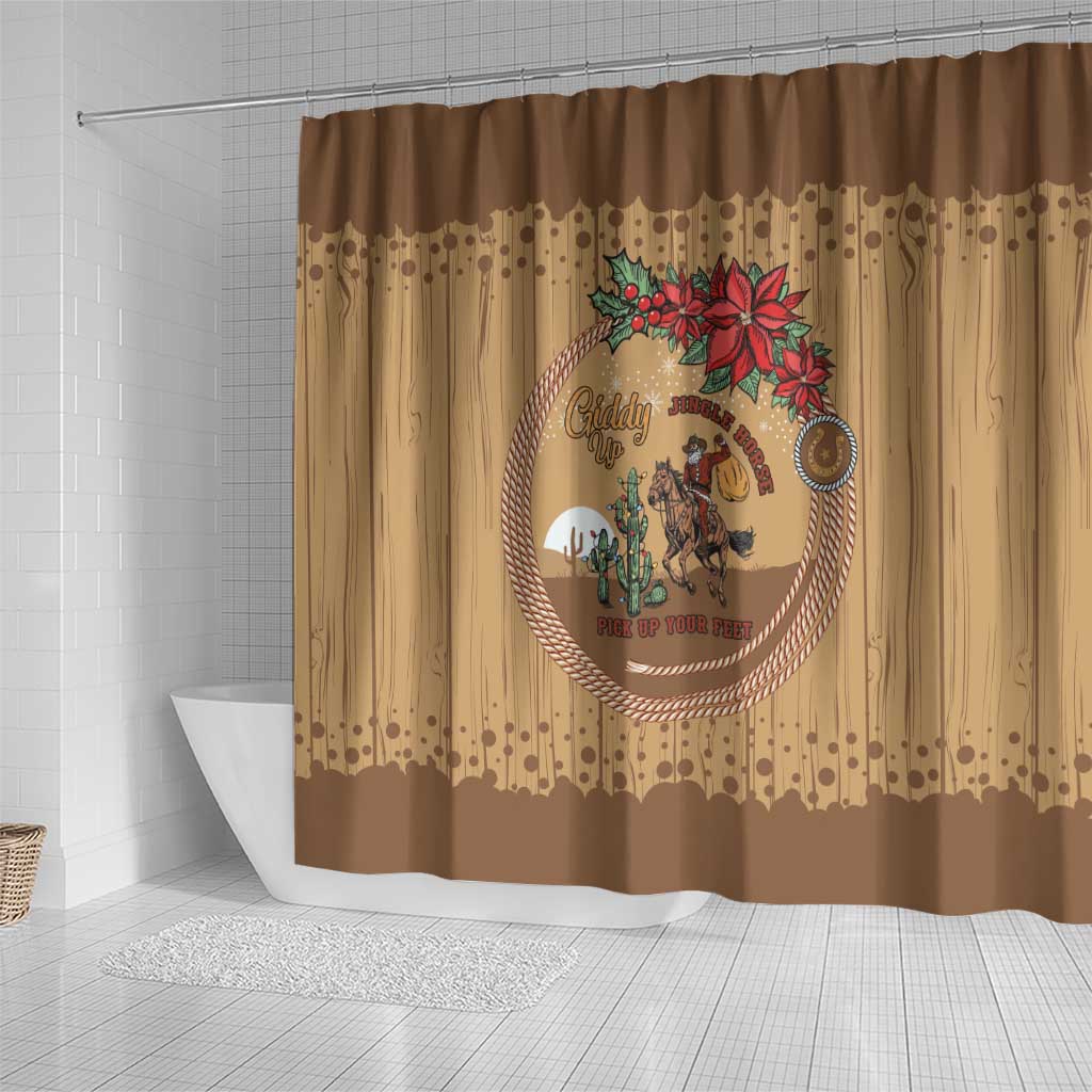 Cowboy Christmas Shower Curtain Giddy Up Jingle Horse Brown Version - Wonder Print Shop