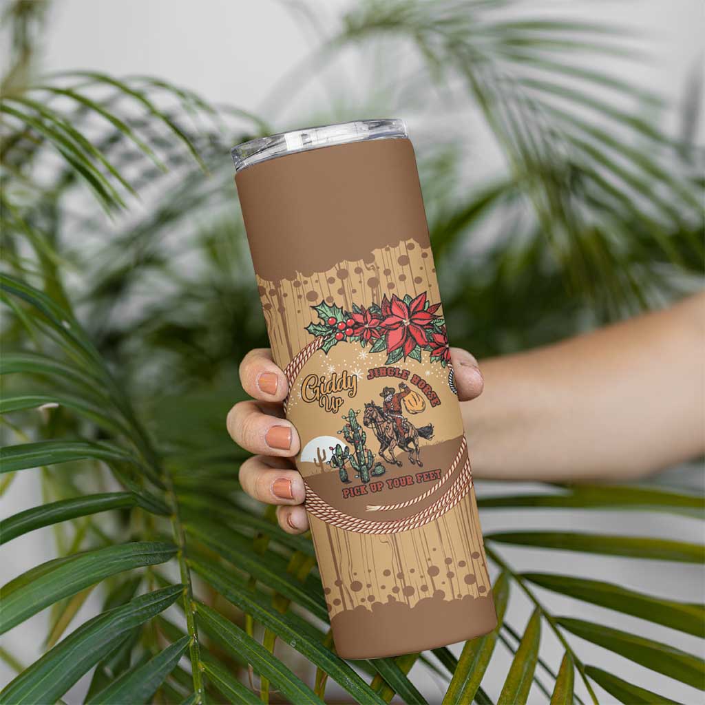 Cowboy Christmas Skinny Tumbler Giddy Up Jingle Horse Brown Version - Wonder Print Shop