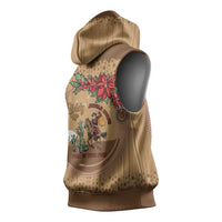 Cowboy Christmas Sleeveless Hoodie Giddy Up Jingle Horse Brown Version - Wonder Print Shop