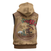 Cowboy Christmas Sleeveless Zip Hoodie Giddy Up Jingle Horse Brown Version - Wonder Print Shop