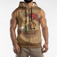 Cowboy Christmas Sleeveless Zip Hoodie Giddy Up Jingle Horse Brown Version - Wonder Print Shop