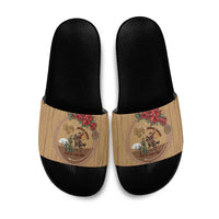 Cowboy Christmas Slide Sandals Giddy Up Jingle Horse Brown Version - Wonder Print Shop