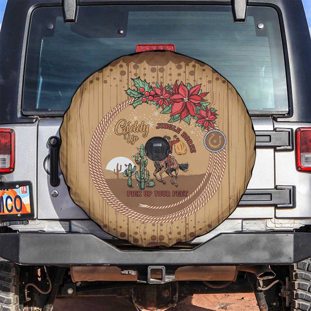 Cowboy Christmas Spare Tire Cover Giddy Up Jingle Horse Brown Version - Wonder Print Shop