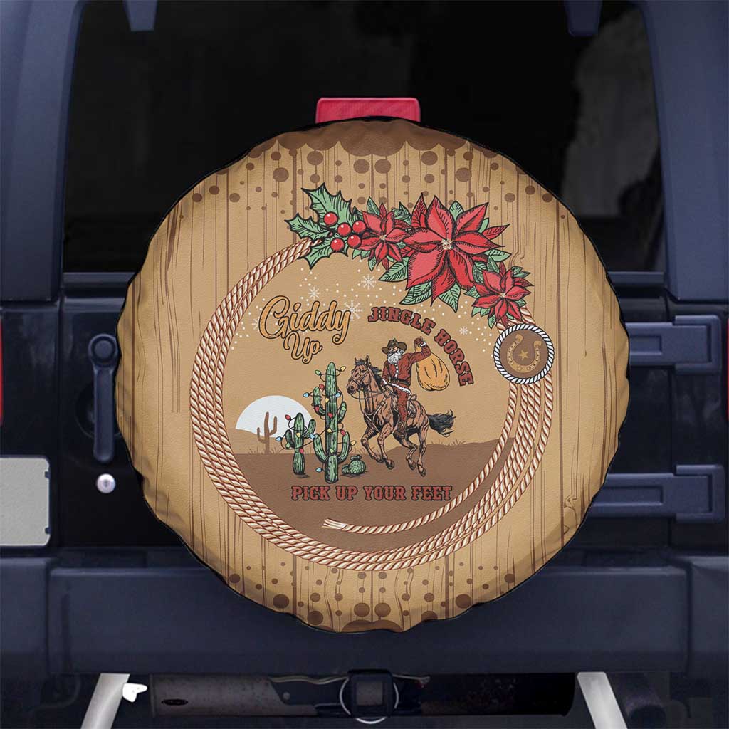 Cowboy Christmas Spare Tire Cover Giddy Up Jingle Horse Brown Version - Wonder Print Shop
