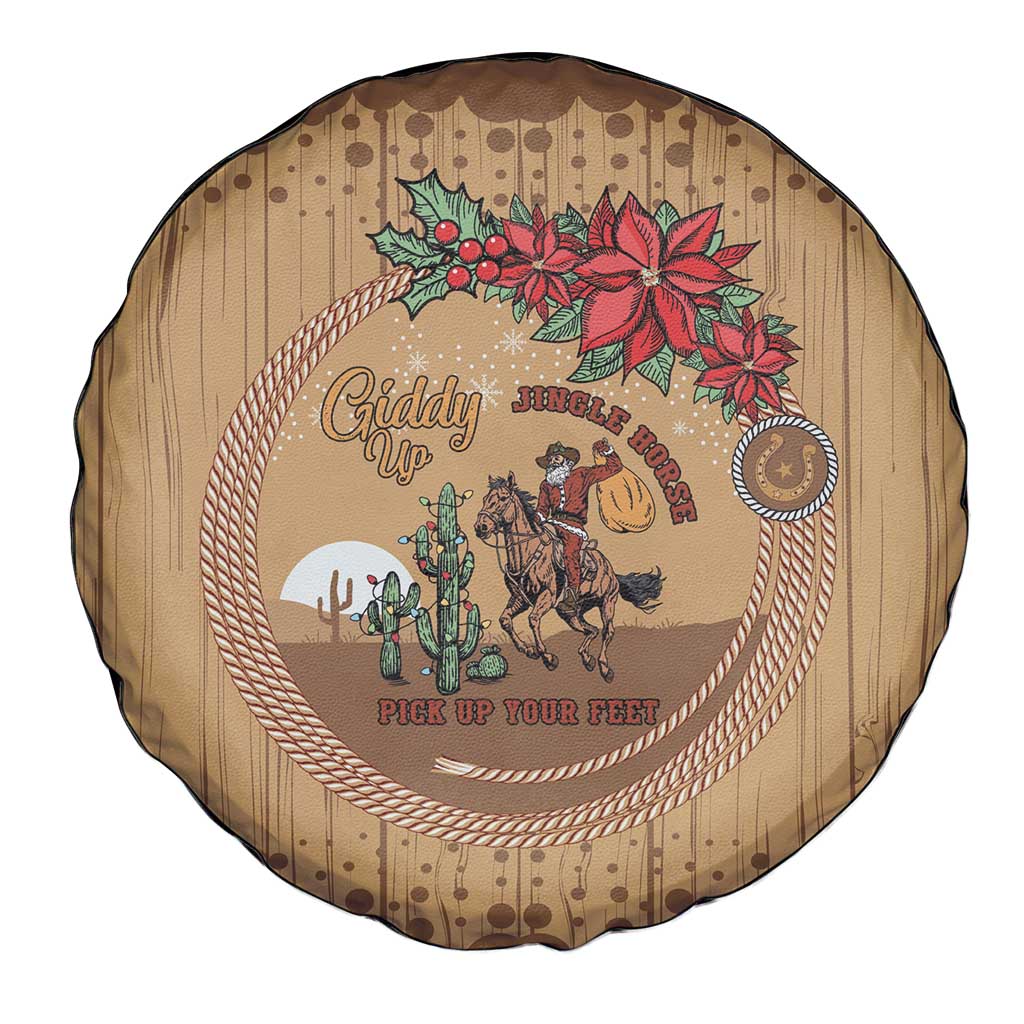 Cowboy Christmas Spare Tire Cover Giddy Up Jingle Horse Brown Version - Wonder Print Shop