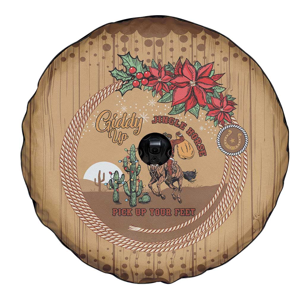 Cowboy Christmas Spare Tire Cover Giddy Up Jingle Horse Brown Version - Wonder Print Shop