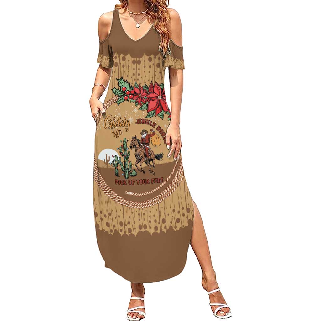 Cowboy Christmas Summer Maxi Dress Giddy Up Jingle Horse Brown Version - Wonder Print Shop