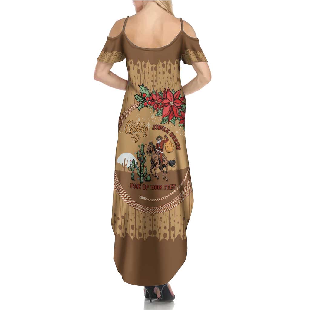 Cowboy Christmas Summer Maxi Dress Giddy Up Jingle Horse Brown Version - Wonder Print Shop
