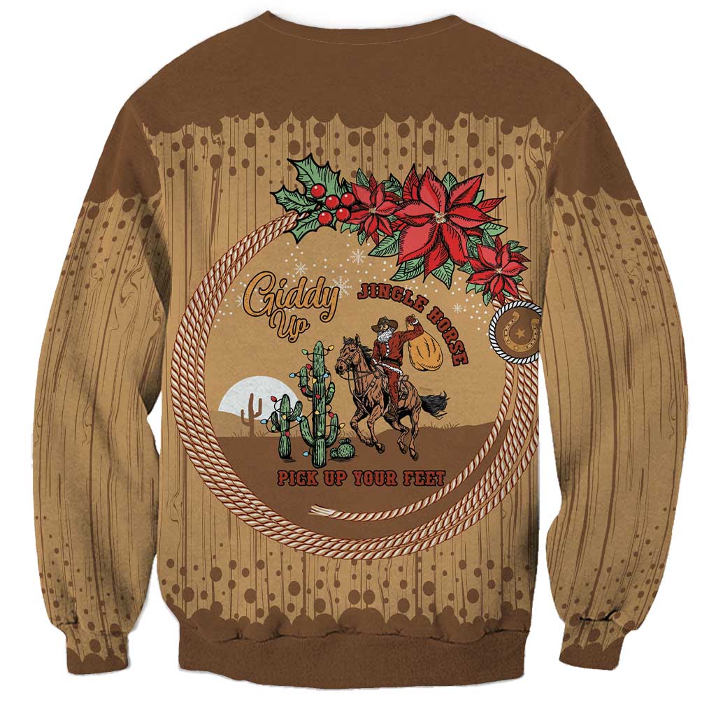 Cowboy Christmas Sweatshirt Giddy Up Jingle Horse Brown Version - Wonder Print Shop