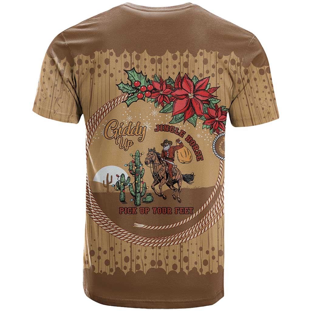 Cowboy Christmas T Shirt Giddy Up Jingle Horse Brown Version - Wonder Print Shop