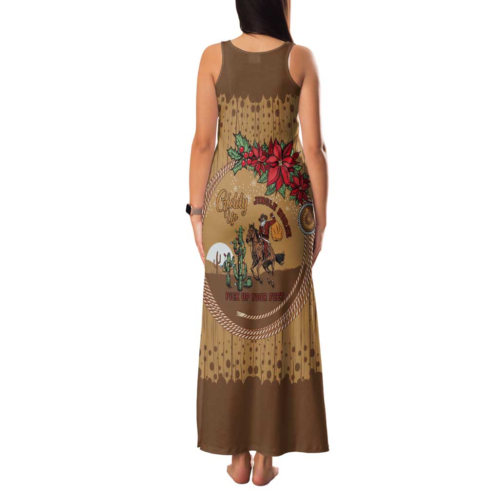 Cowboy Christmas Tank Maxi Dress Giddy Up Jingle Horse Brown Version - Wonder Print Shop
